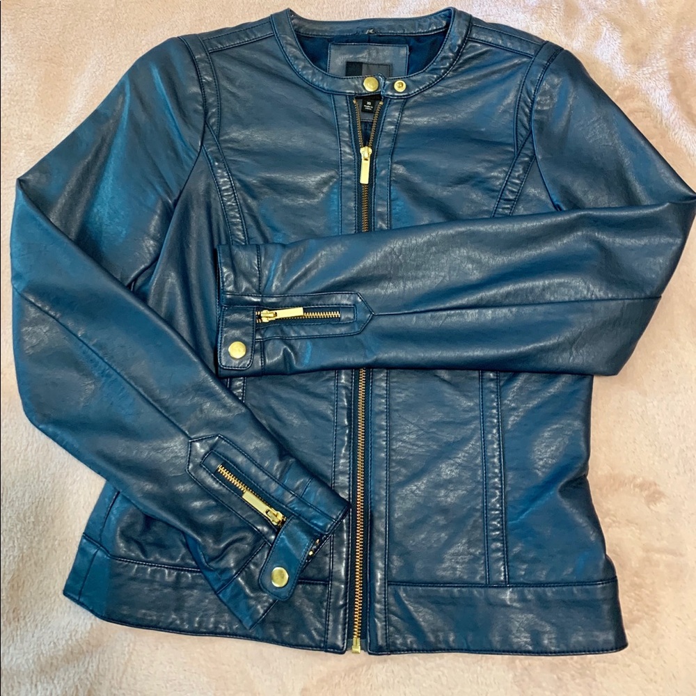 The Limited size XS Women Blue Leather Jacket Blazer Top
